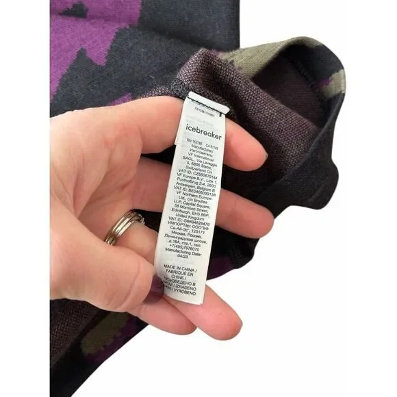 Icebreaker Long Sleeve Crew Top Shirt 260 Vertex Wool Camo Black Purple Green si - Picture 10 of 10